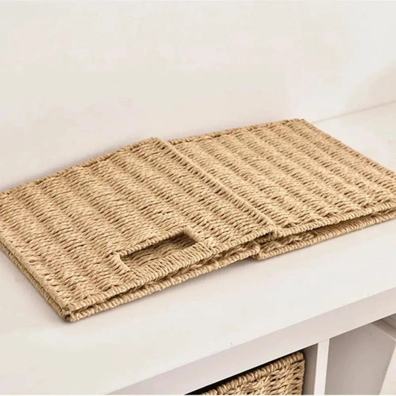 CANASTO ORGANIZADOR DECORATIVO DE MIMBRE BEIGE PLEGABLE PARA EL HOGAR - 3
