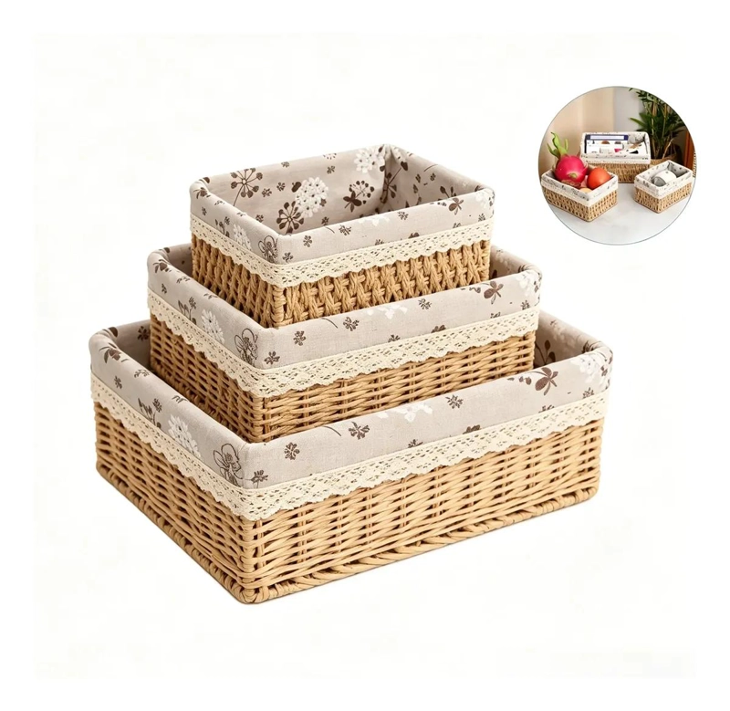 SET DE TRES CANASTOS DE MIMBRE PARA ORGANIZACION MULTIUSOS - 1