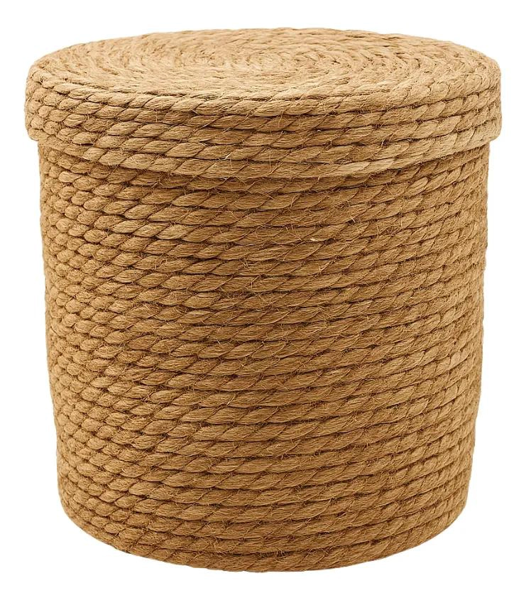 CANASTO DE YUTE TEJIDO CON TAPA ACABADO RUSTICO PARA ALMACENAMIENTO - 1