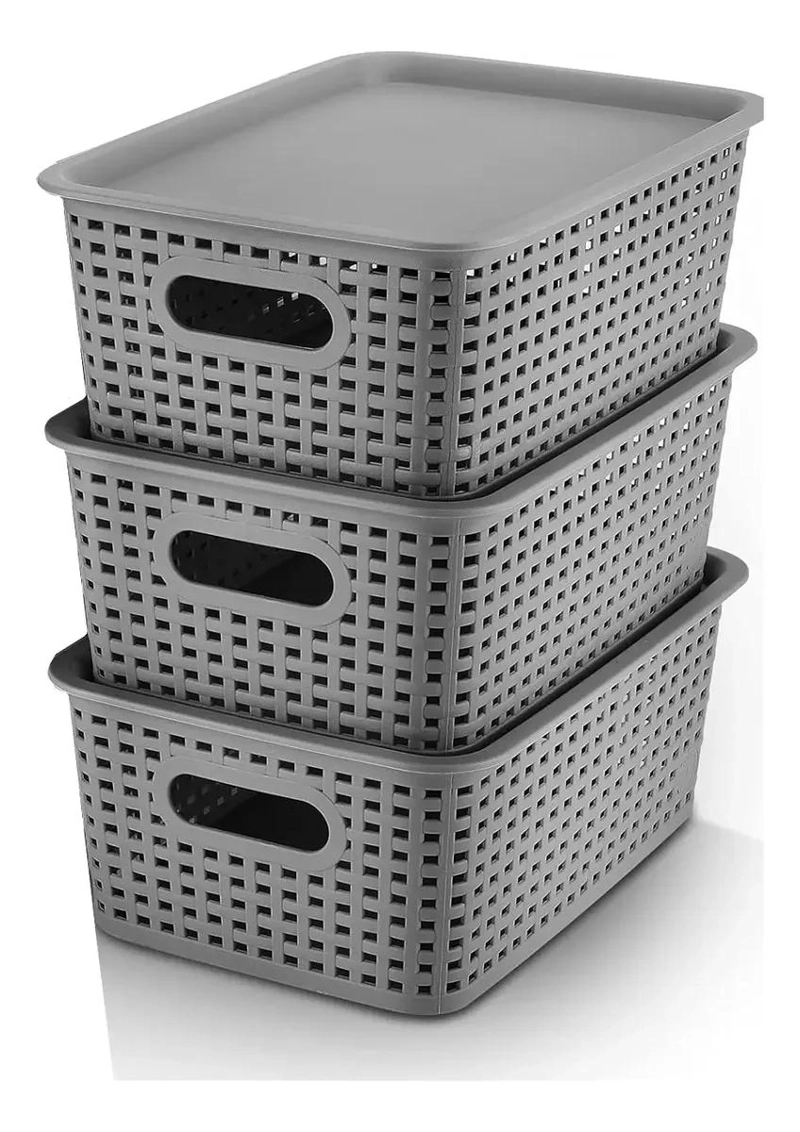 SET DE 3 CAJAS DE ALMACENAMIENTO PARA COCINA Y HOGAR EN RATAN - 1