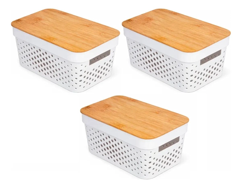 SET DE 3 CAJAS ORGANIZADORAS CON TAPA DE BAMBU PARA MULTIPLES USOS - 1