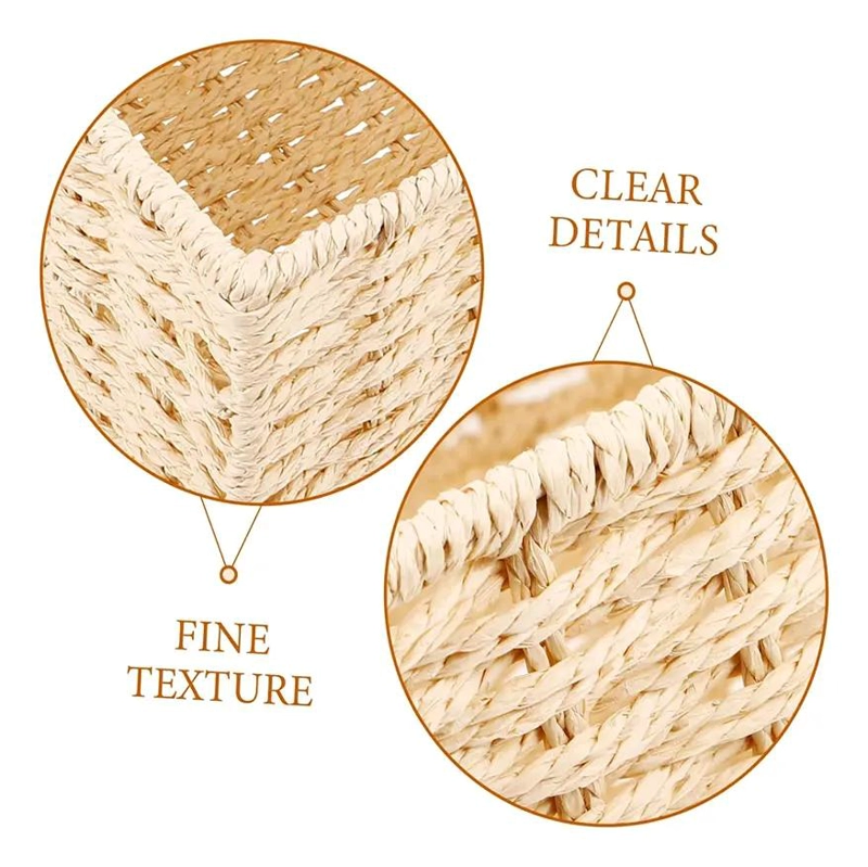 CANASTO ORGANIZADOR DECORATIVO DE MIMBRE BEIGE PLEGABLE PARA HOGAR - 3