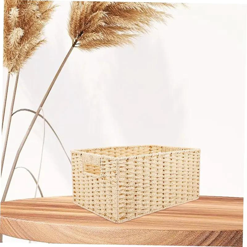 CANASTO ORGANIZADOR DECORATIVO DE MIMBRE BEIGE PLEGABLE PARA HOGAR - 5