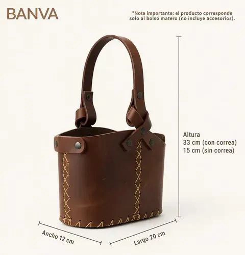 BOLSO MATERO DE CUERO COLOR CAFE  CON CANASTA PARA YERBA - 4