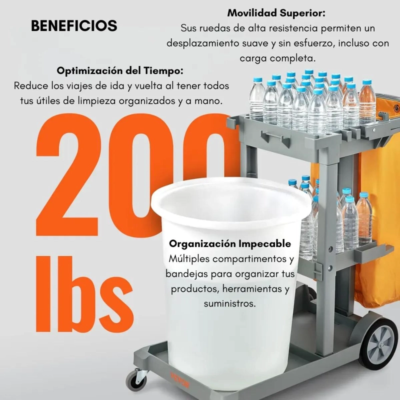 CARRO PARA ASEO Y LIMPIEZA CON BOLSA RECOLECTORA Y PORTA UTILES - 2