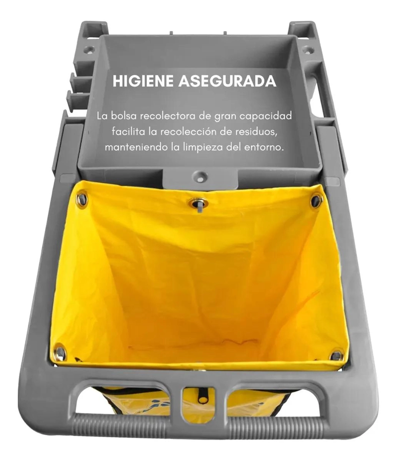 CARRO PARA ASEO Y LIMPIEZA CON BOLSA RECOLECTORA Y PORTA UTILES - 5
