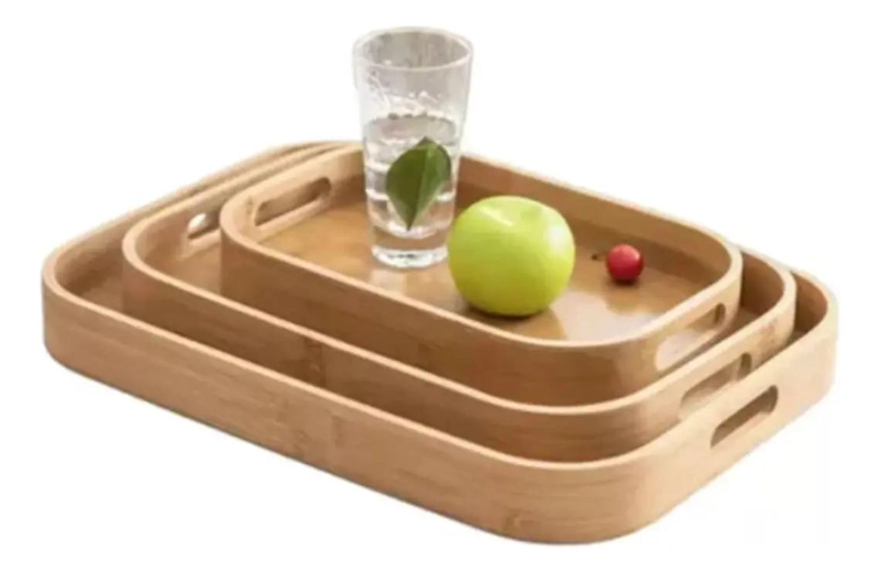 SET DE BANDEJA RECTANGULAR DE BAMBU CON ASAS Y BORDES PARA COCINA - 1