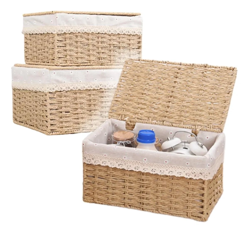 SET DE 2 CESTAS DE ALMACENAMIENTO TEJIDAS CON TAPA DECORATIVA - 1