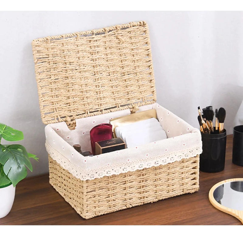 SET DE 2 CESTAS DE ALMACENAMIENTO TEJIDAS CON TAPA DECORATIVA - 2