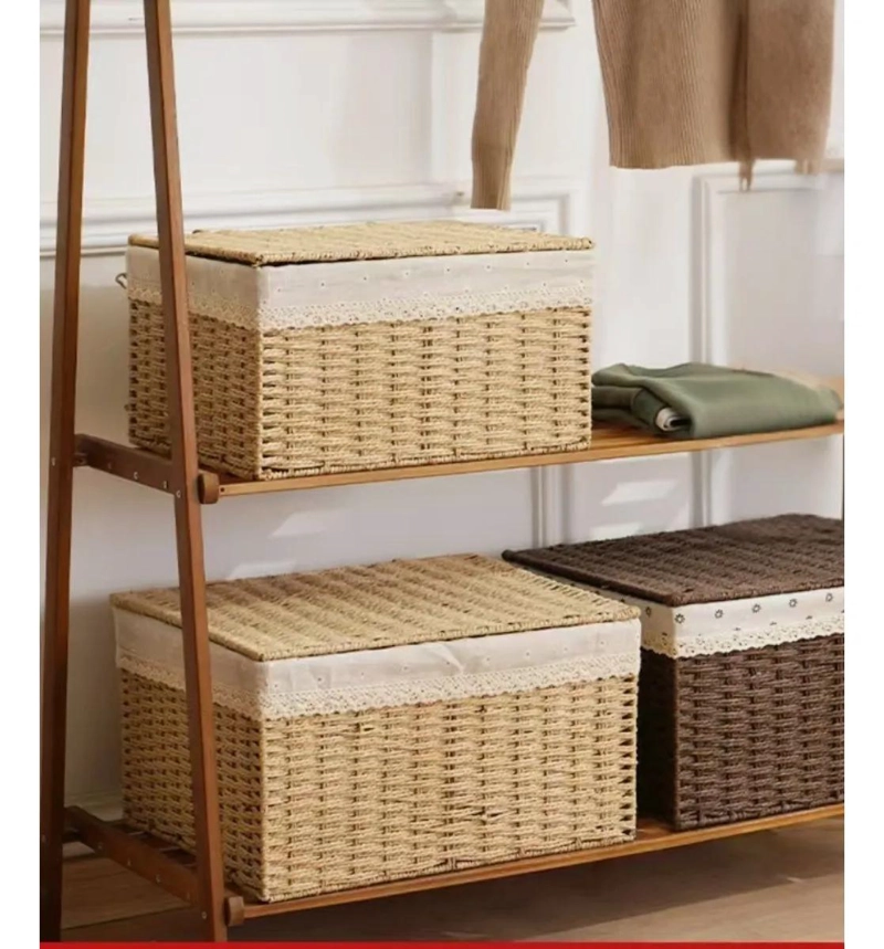 SET DE 2 CESTAS DE ALMACENAMIENTO TEJIDAS CON TAPA DECORATIVA - 3