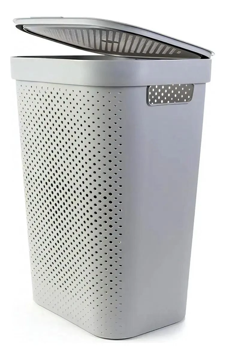 CESTO DE ALMACENAMIENTO CON TAPA COLOR GRIS PARA ORGANIZACION - 4