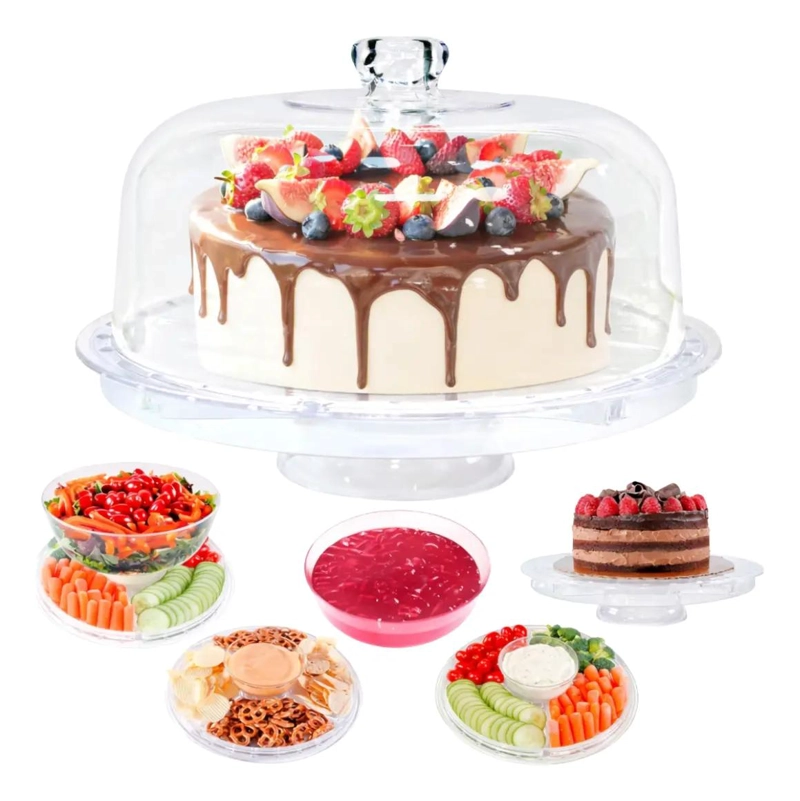PORTA TORTA ACRILICO MULTIFUNCIONAL 6 EN 1 CON DOMO PARA COPETIN - 1