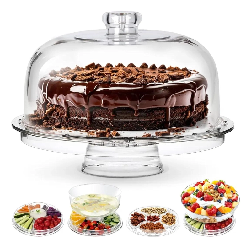 PORTA TORTA ACRILICO MULTIFUNCIONAL 6 EN 1 CON DOMO PARA COPETIN - 2