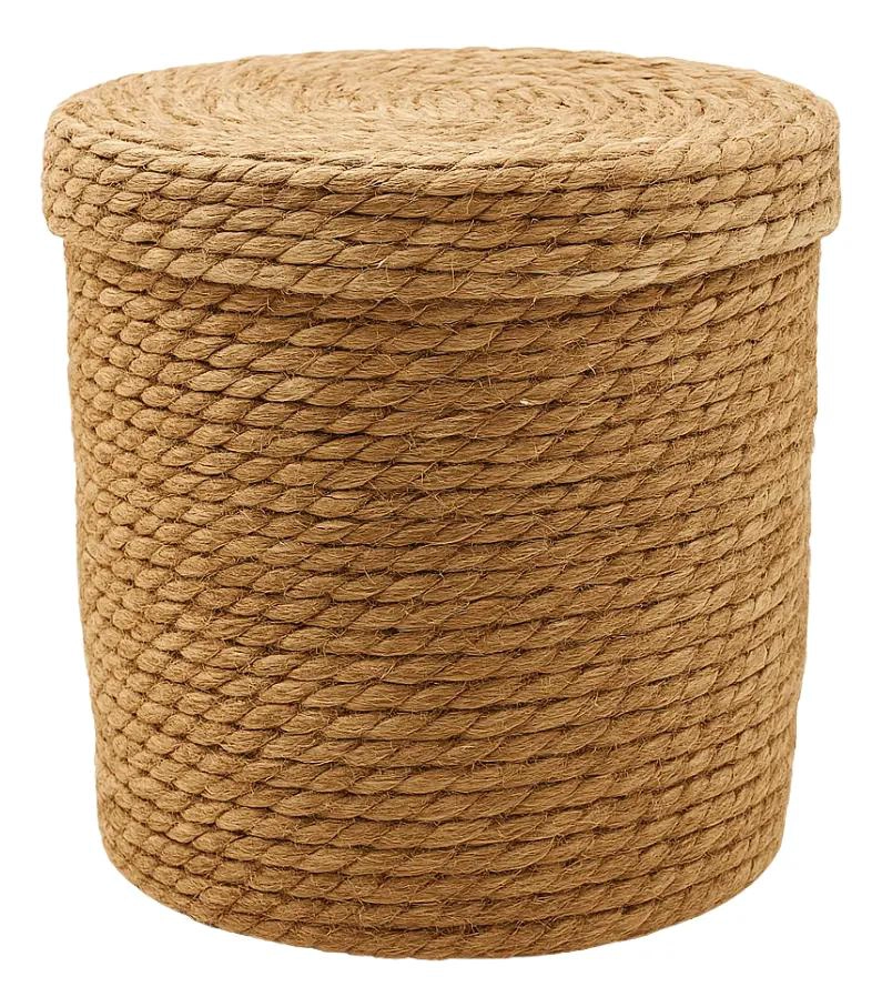 CANASTO DE YUTE TEJIDO CON TAPA ACABADO RUSTICO PARA ALMACENAMIENTO - 1