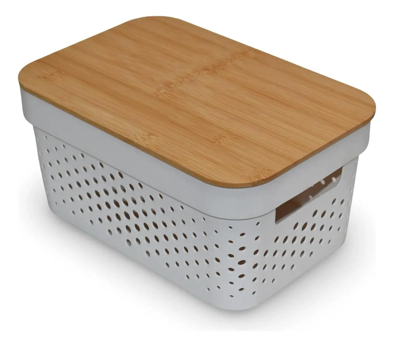 CAJAS ORGANIZADORAS CON TAPA DE BAMBU PARA ALMACENAMIENTO MULTIUSO DE 4,5 LITROS - 1