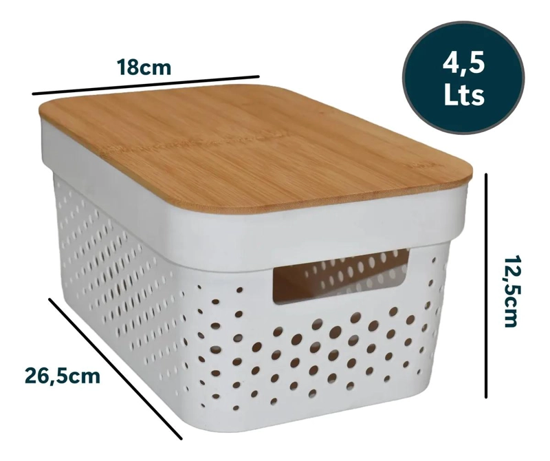 CAJAS ORGANIZADORAS CON TAPA DE BAMBU PARA ALMACENAMIENTO MULTIUSO DE 4,5 LITROS - 2
