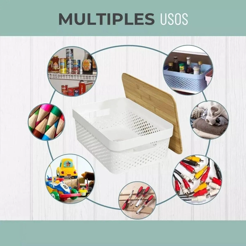 CAJAS ORGANIZADORAS CON TAPA DE BAMBU PARA ALMACENAMIENTO MULTIUSO DE 4,5 LITROS - 5