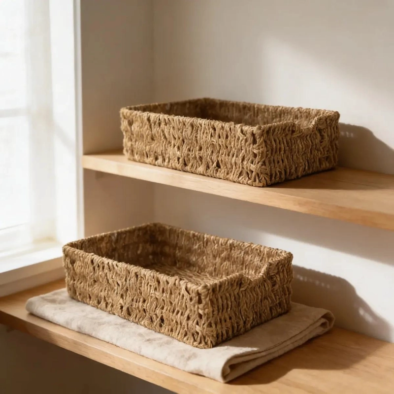 CANASTO DECORATIVO DE FIBRAS NATURALES PARA HOGAR SET DE 2 UNIDADES - 1