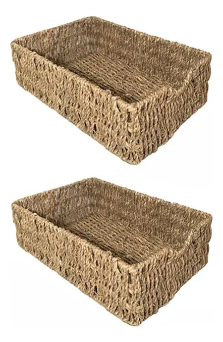 CANASTO DECORATIVO DE FIBRAS NATURALES PARA HOGAR SET DE 2 UNIDADES - 2