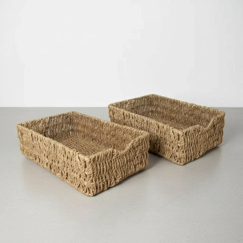 CANASTO DECORATIVO DE FIBRAS NATURALES PARA HOGAR SET DE 2 UNIDADES - 4
