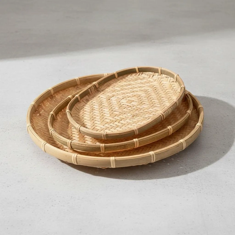 SET DE TRES CESTAS DE MIMBRE PARA ALMACENAMIENTO Y DECORACION - 1