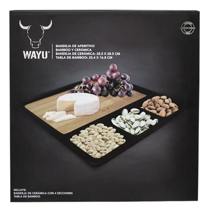TABLA DE APERITIVO CERAMICA CON BASE DE BAMBU PARA SERVIR - 4