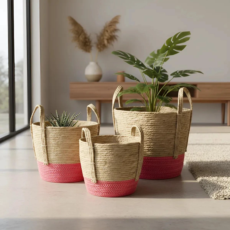 SET DE 3 CANASTOS DE YUTE PARA MACETERO Y ORGANIZACION DE PLANTAS - 1