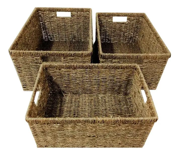 SET DE 3 CANASTOS DE FIBRAS NATURALES PARA ORGANIZACION Y ALMACENAJE - 1