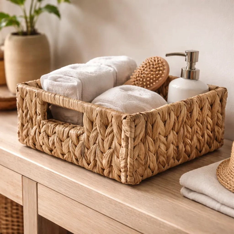 CESTO DECORATIVO DE FIBRA VEGETAL NATURAL 10X20X25 CM PARA ALMACENAMIENTO - 1