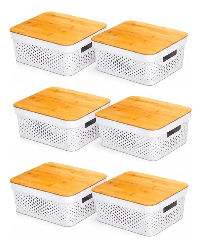 SET DE 6 CAJAS ORGANIZADORAS CON TAPA DE BAMBU PARA ALMACENAMIENTO - 1