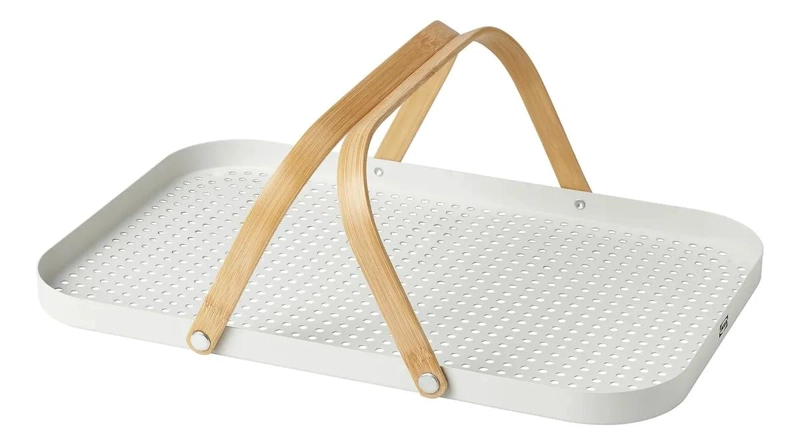 BANDEJA DE BAMBU CON ASA COLOR BLANCO 46X30 CM PARA SERVIR - 1