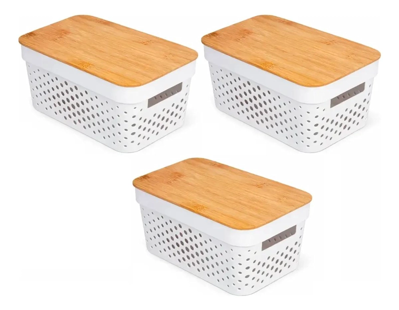 SET DE 3 CAJAS ORGANIZADORAS CON TAPA DE BAMBU PARA ALMACENAMIENTO - 1