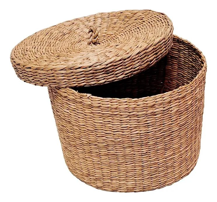 CESTA DE MIMBRE CON TAPA PARA ALMACENAMIENTO Y DECORACION - 1