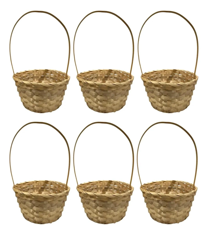 SET DE 6 CANASTOS NATURALES DE BAMBU PARA DECORACION DE PASCUA - 1
