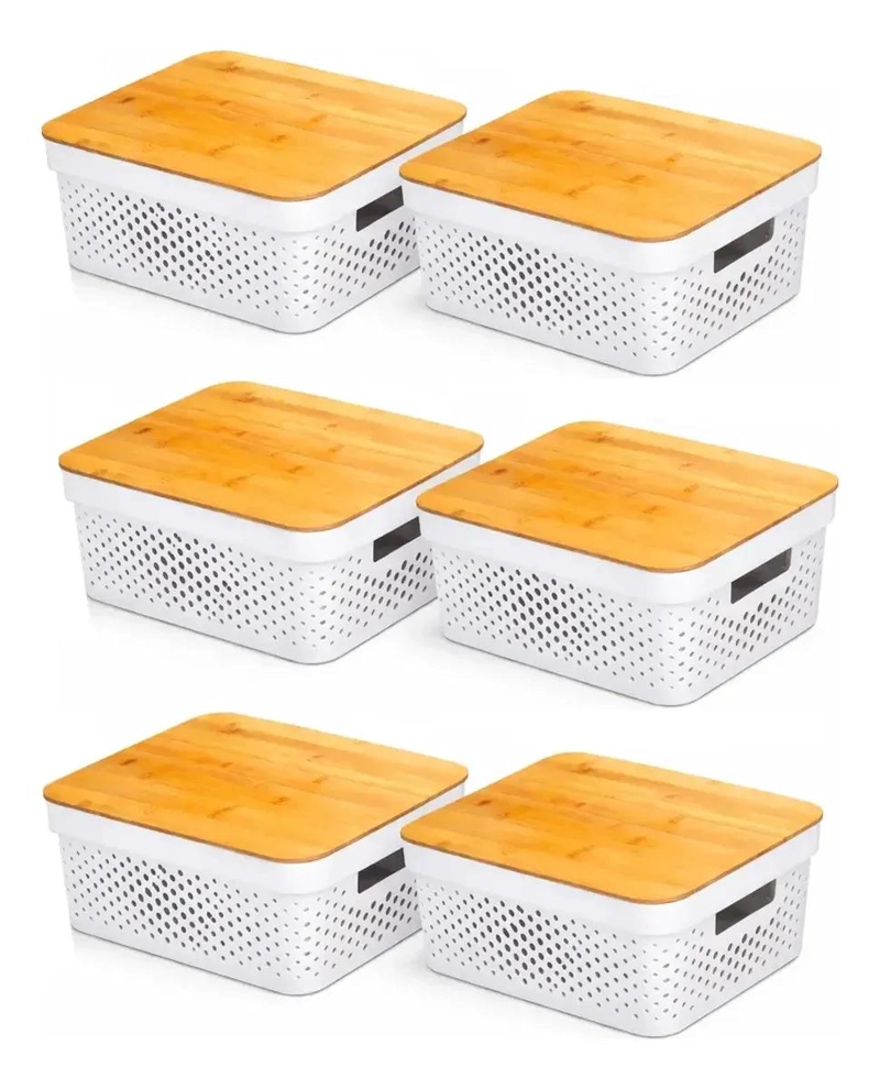SET DE 6 CAJAS ORGANIZADORAS CON TAPA DE BAMBU PARA ALMACENAMIENTO - 1