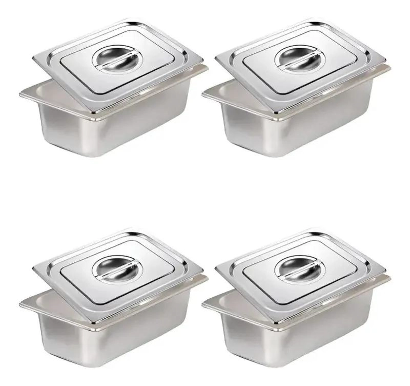 SET DE 4 DEPOSITOS GASTRONOMICOS DE ACERO INOXIDABLE CON TAPA 16X26 CM - 1