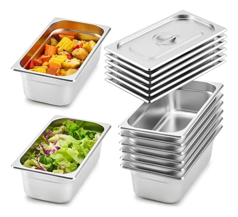 SET DE 4 DEPOSITOS GASTRONOMICOS DE ACERO INOXIDABLE CON TAPA 16X26 CM - 2