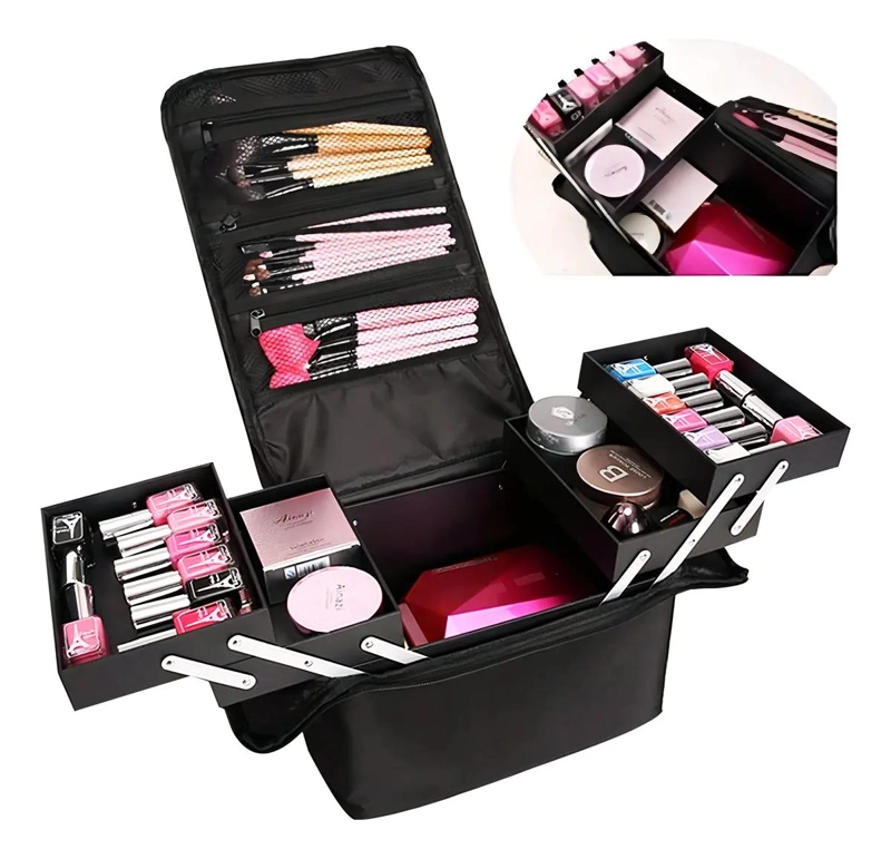 MALETIN PARA MAQUILLAJE CON 6 COMPARTIMENTOS Y 4 BANDEJAS NEGRO - 4