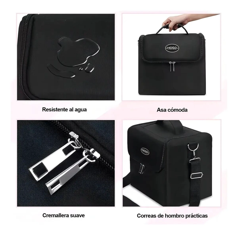 MALETIN PARA MAQUILLAJE CON 6 COMPARTIMENTOS Y 4 BANDEJAS NEGRO - 5