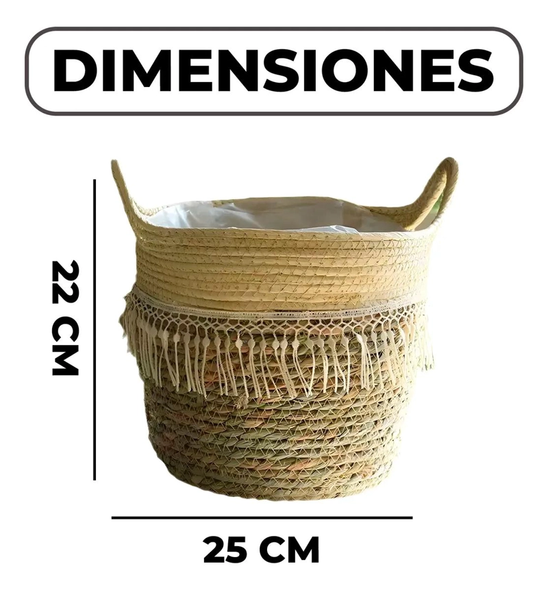 CANASTO MACETERO TEJIDO EN YUTE COLOR BEIGE PARA HOGAR - 2