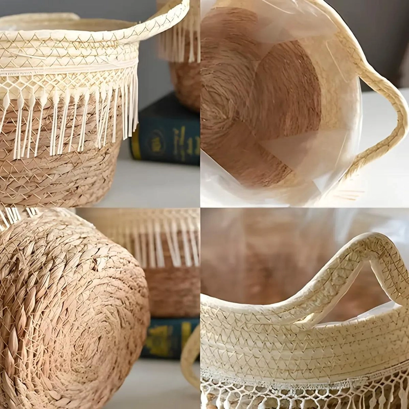 CANASTO MACETERO TEJIDO EN YUTE COLOR BEIGE PARA HOGAR - 3
