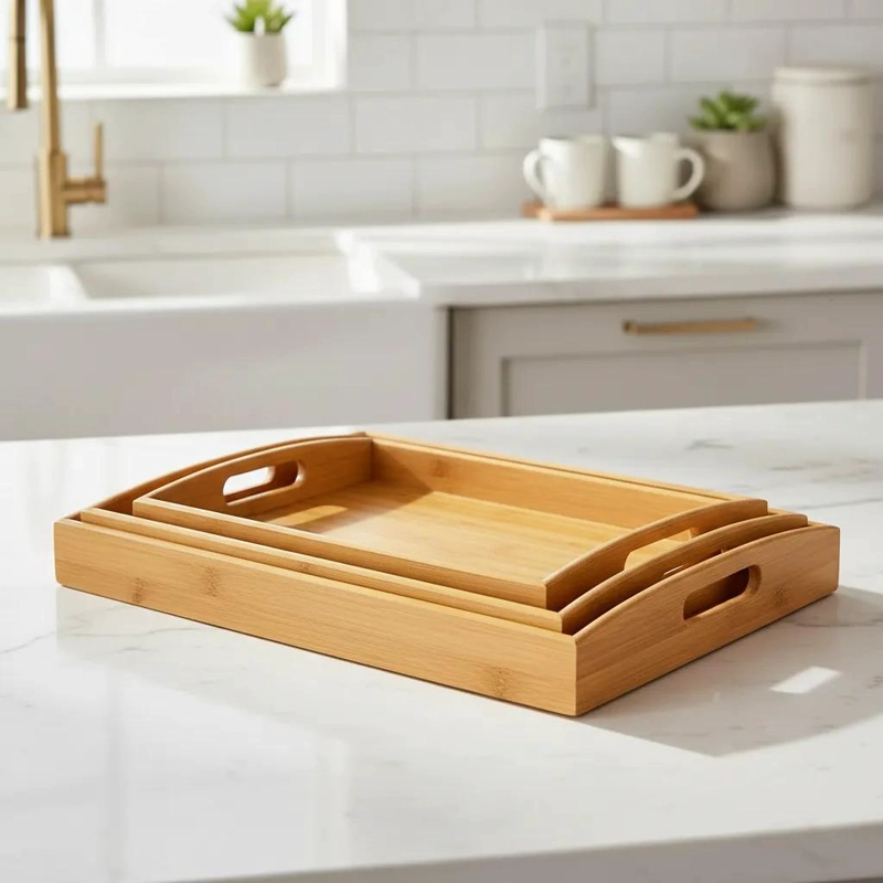 SET DE 3 BANDEJAS DE MADERA PARA DESAYUNO EN CAMA CON DISEÑO PRACTICO - 3