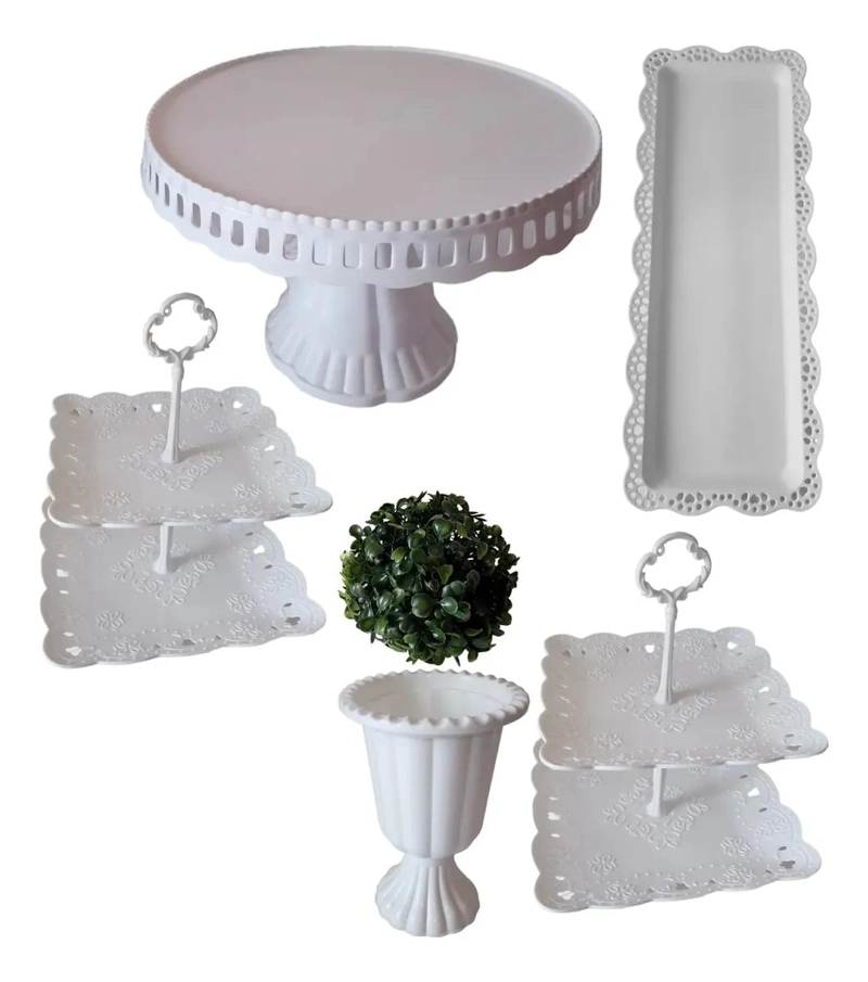 SET DE 6 PIEZAS PARA BARRA DULCE CON PORTA TORTA Y BANDEJA - 1
