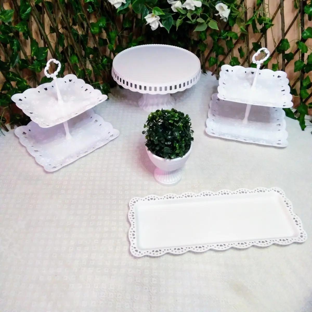 SET DE 6 PIEZAS PARA BARRA DULCE CON PORTA TORTA Y BANDEJA - 2
