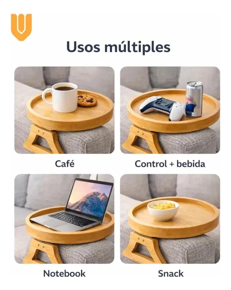 SET DE 4 BANDEJAS PARA REPOSABRAZOS DE SOFA CON PORTA VASOS DE BAMBU - 4