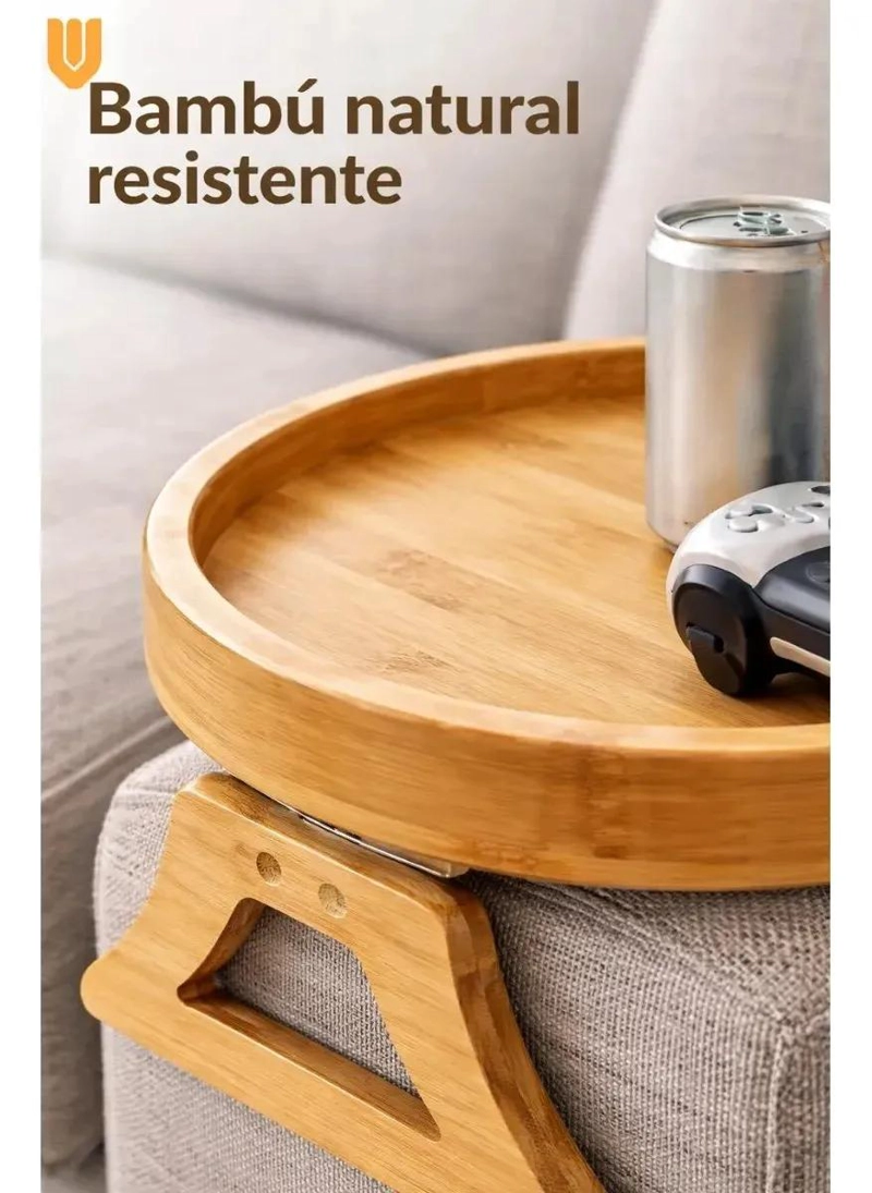 SET DE 4 BANDEJAS PARA REPOSABRAZOS DE SOFA CON PORTA VASOS DE BAMBU - 5