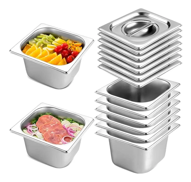 PACK DE 12 BANDEJAS DE ACERO INOXIDABLE PARA DEPOSITO GASTRONOMICO 17X16 CM - 1