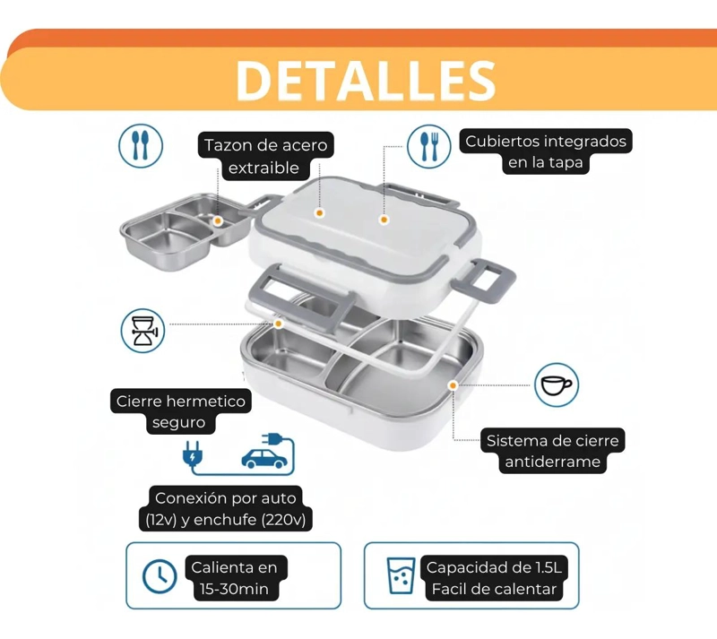 LONCHERA ELE CTRICA PORTATIL TE RMICA PARA ALIMENTOS 1.5 LITROS - 2