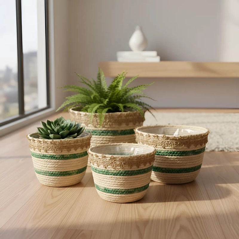 SET DE 3 CANASTOS DE MIMBRE PARA DECORACION Y ALMACENAMIENTO - 3