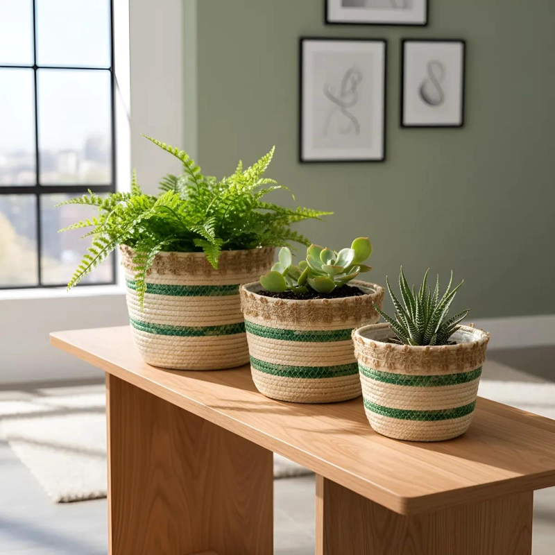 SET DE 3 CANASTOS DE MIMBRE PARA DECORACION Y ALMACENAMIENTO - 4